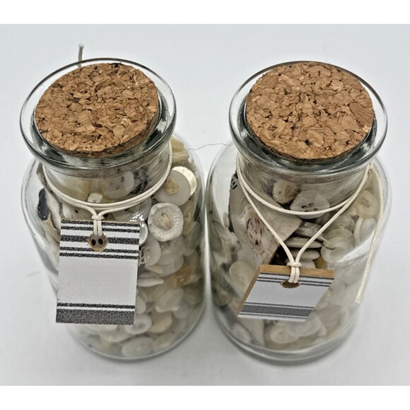 Vintage Buttons In Glass Bottles W/Cork s 5” Tall Various Buttons - Picture 7 of 11